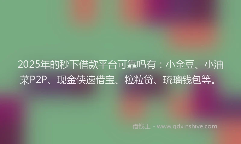 2025年的秒下借款平台可靠吗有:小金豆、小油菜P2P、现金侠速借宝、粒粒贷、琉璃钱包等。