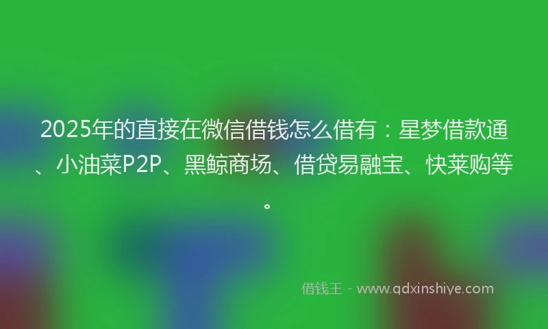 2025年的直接在微信借钱怎么借有：星梦借款通、小油菜P2P、黑鲸商场、借贷易融宝、快莱购等。