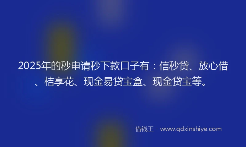 2025年的秒申请秒下款口子有：信秒贷、放心借、桔享花、现金易贷宝盒、现金贷宝等。