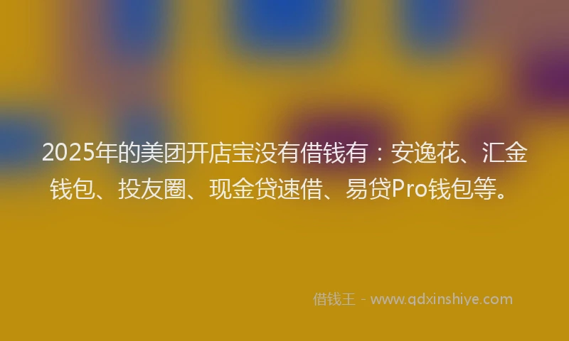 2025年的美团开店宝没有借钱有：安逸花、汇金钱包、投友圈、现金贷速借、易贷Pro钱包等。
