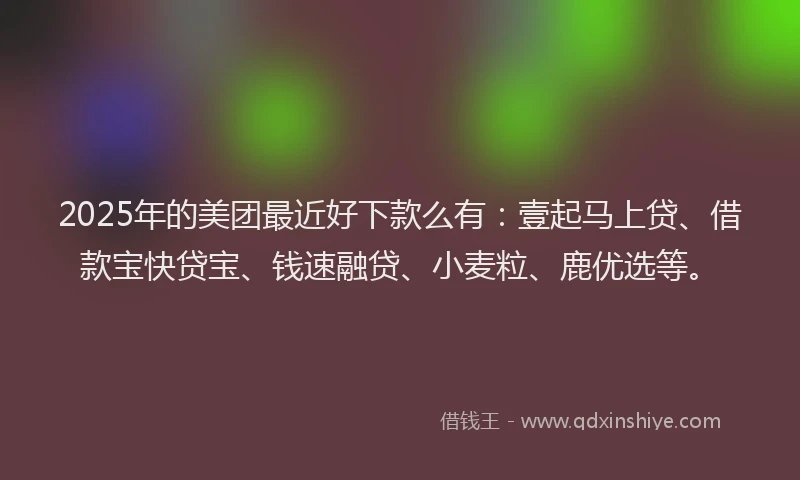 2025年的美团最近好下款么有：壹起马上贷、借款宝快贷宝、钱速融贷、小麦粒、鹿优选等。