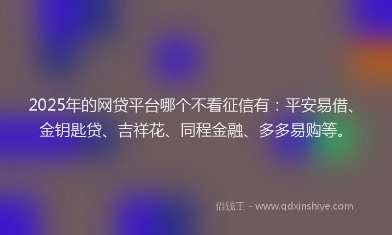 2025年的网贷平台哪个不看征信有：平安易借、金钥匙贷、吉祥花、同程金融、多多易购等。