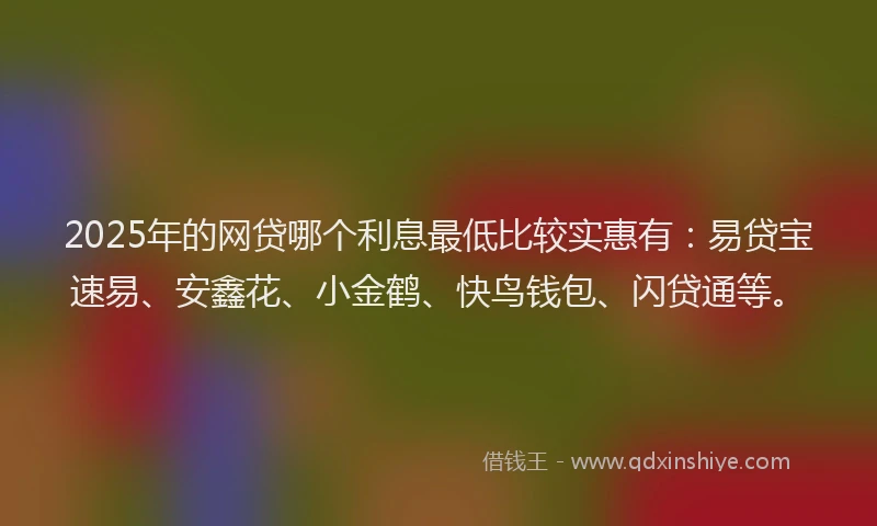 2025年的网贷哪个利息最低比较实惠有：易贷宝速易、安鑫花、小金鹤、快鸟钱包、闪贷通等。