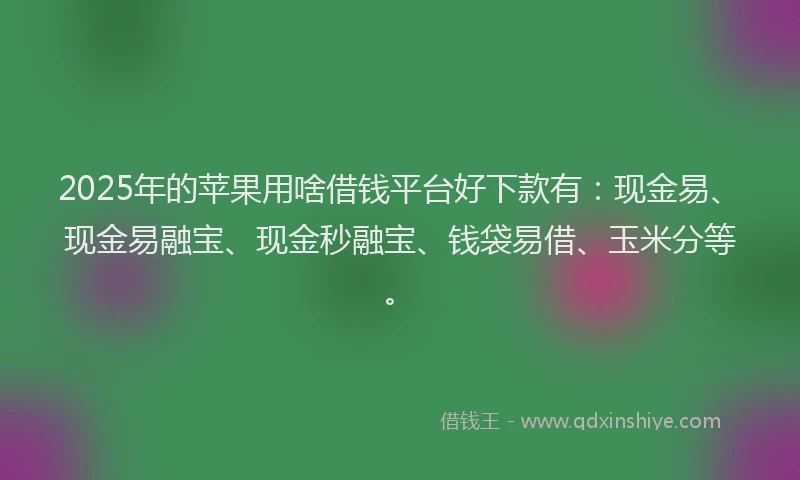 2025年的苹果用啥借钱平台好下款有：现金易、现金易融宝、现金秒融宝、钱袋易借、玉米分等。