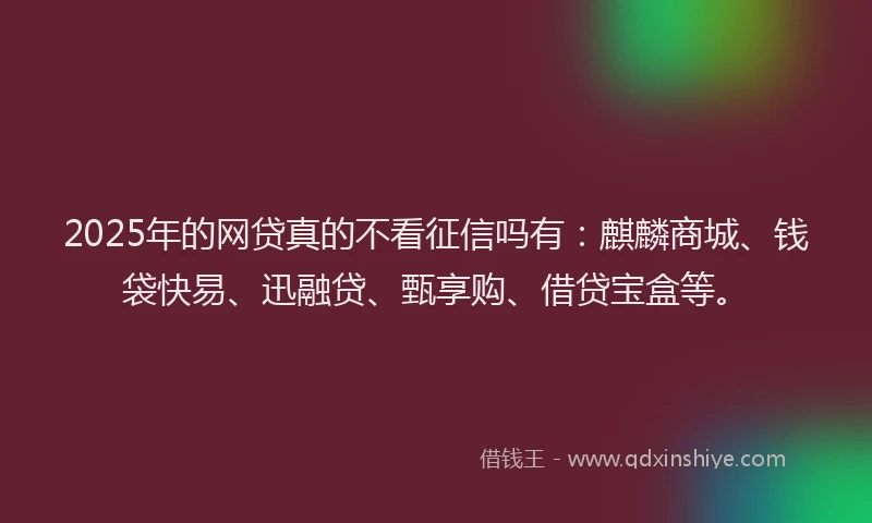 2025年的网贷真的不看征信吗有：麒麟商城、钱袋快易、迅融贷、甄享购、借贷宝盒等。
