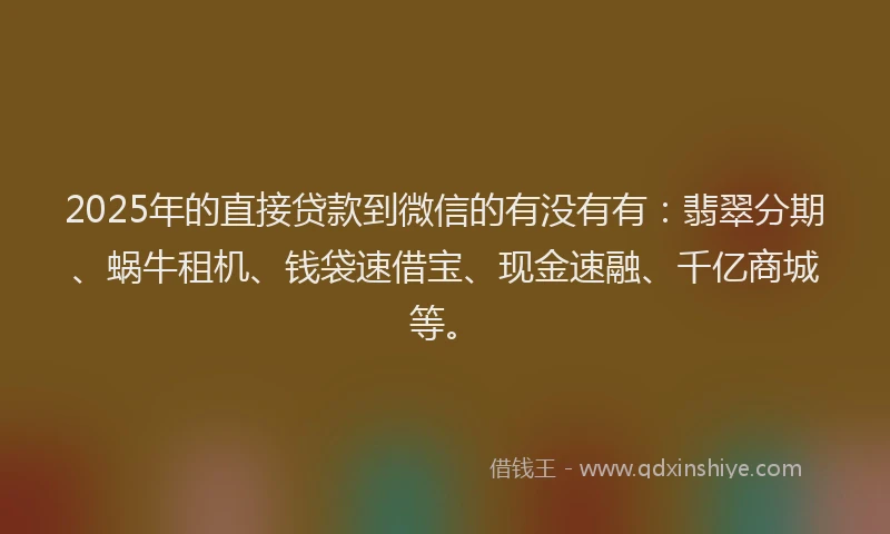 2025年的直接贷款到微信的有没有有：翡翠分期、蜗牛租机、钱袋速借宝、现金速融、千亿商城等。