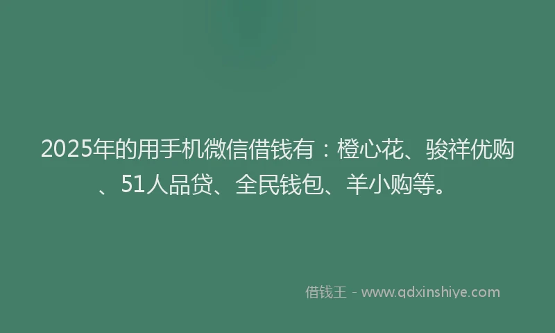 2025年的用手机微信借钱有：橙心花、骏祥优购、51人品贷、全民钱包、羊小购等。