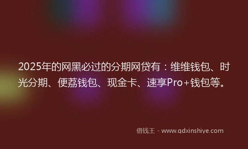 2025年的网黑必过的分期网贷有：维维钱包、时光分期、便荔钱包、现金卡、速享Pro+钱包等。