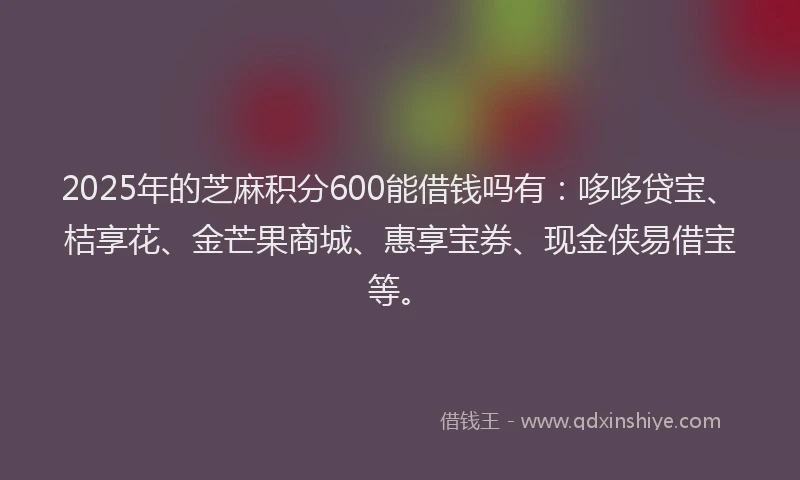 2025年的芝麻积分600能借钱吗有：哆哆贷宝、桔享花、金芒果商城、惠享宝券、现金侠易借宝等。