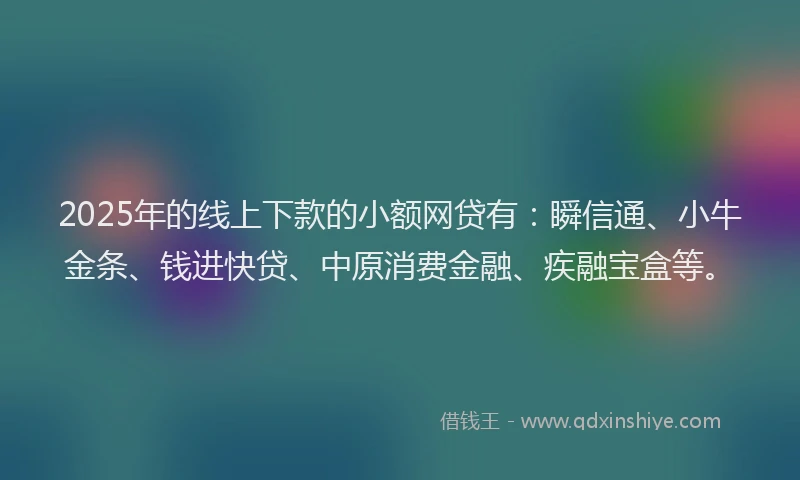 2025年的线上下款的小额网贷有：瞬信通、小牛金条、钱进快贷、中原消费金融、疾融宝盒等。