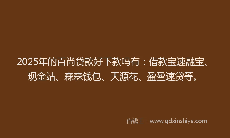 2025年的百尚贷款好下款吗有：借款宝速融宝、现金站、森森钱包、天源花、盈盈速贷等。