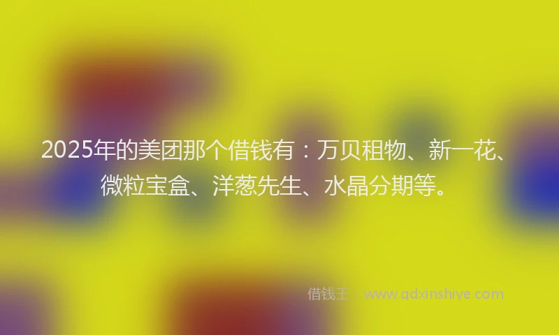 2025年的美团那个借钱有：万贝租物、新一花、微粒宝盒、洋葱先生、水晶分期等。