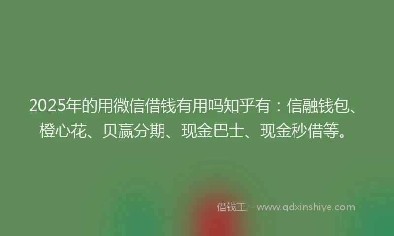 2025年的用微信借钱有用吗知乎有：信融钱包、橙心花、贝赢分期、现金巴士、现金秒借等。