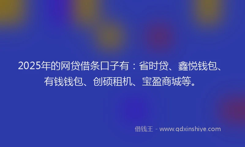 2025年的网贷借条口子有：省时贷、鑫悦钱包、有钱钱包、创硕租机、宝盈商城等。