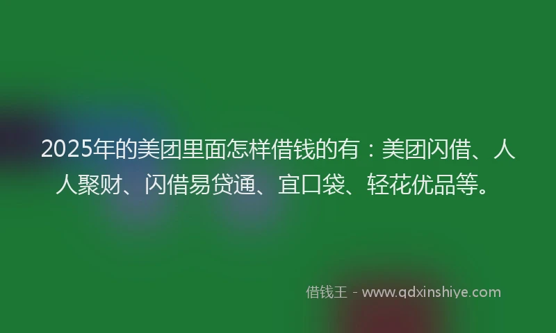 2025年的美团里面怎样借钱的有：美团闪借、人人聚财、闪借易贷通、宜口袋、轻花优品等。