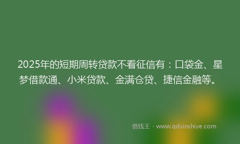 2025年的短期周转贷款不看征信有：口袋金、星梦借款通、小米贷款、金满仓贷、捷信金融等。