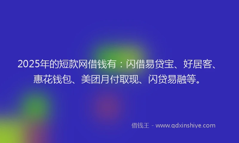 2025年的短款网借钱有：闪借易贷宝、好居客、惠花钱包、美团月付取现、闪贷易融等。