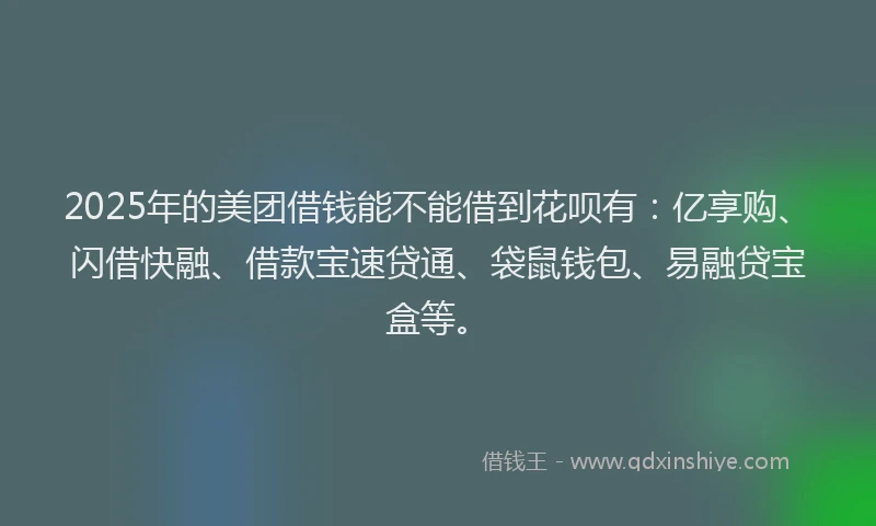2025年的美团借钱能不能借到花呗有：亿享购、闪借快融、借款宝速贷通、袋鼠钱包、易融贷宝盒等。