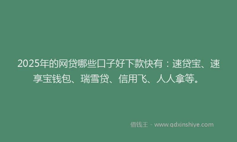 2025年的网贷哪些口子好下款快有：速贷宝、速享宝钱包、瑞雪贷、信用飞、人人拿等。