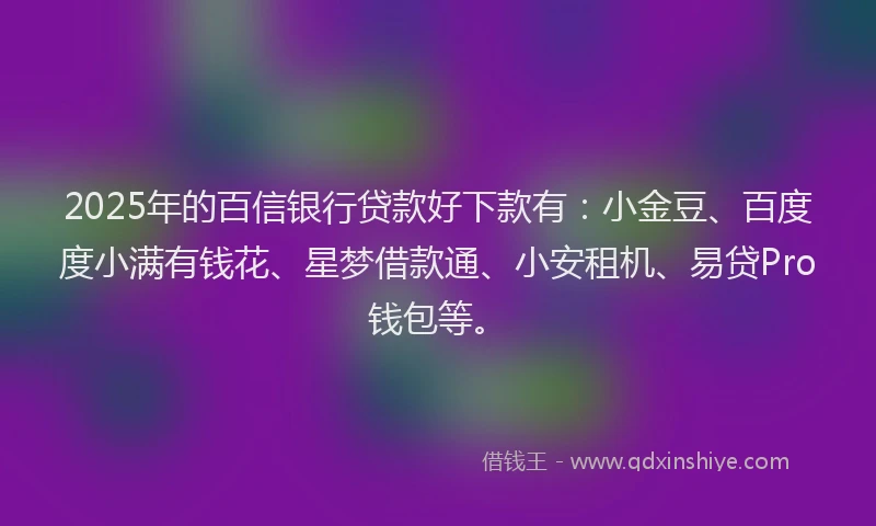 2025年的百信银行贷款好下款有：小金豆、百度度小满有钱花、星梦借款通、小安租机、易贷Pro钱包等。