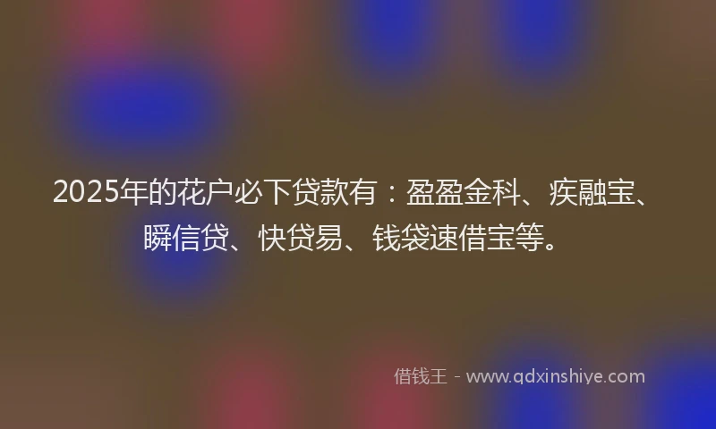 2025年的花户必下贷款有：盈盈金科、疾融宝、瞬信贷、快贷易、钱袋速借宝等。