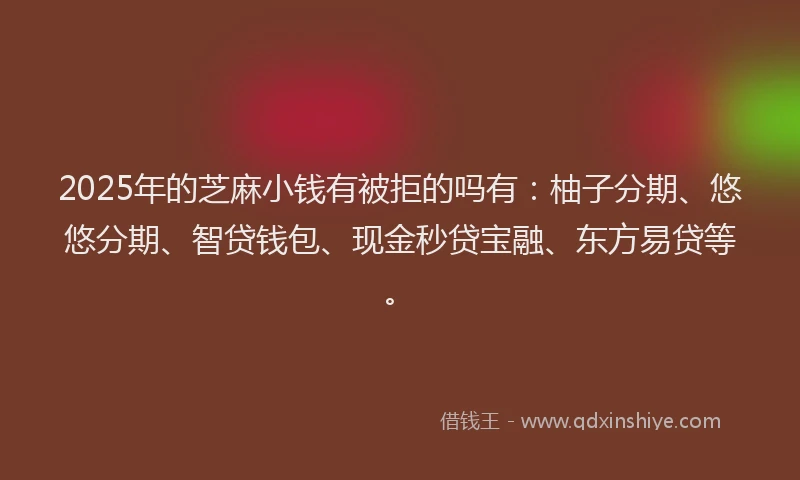 2025年的芝麻小钱有被拒的吗有：柚子分期、悠悠分期、智贷钱包、现金秒贷宝融、东方易贷等。