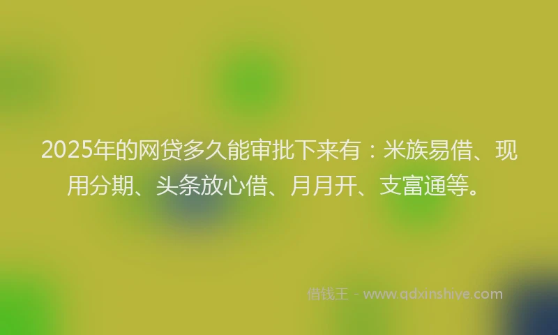 2025年的网贷多久能审批下来有：米族易借、现用分期、头条放心借、月月开、支富通等。