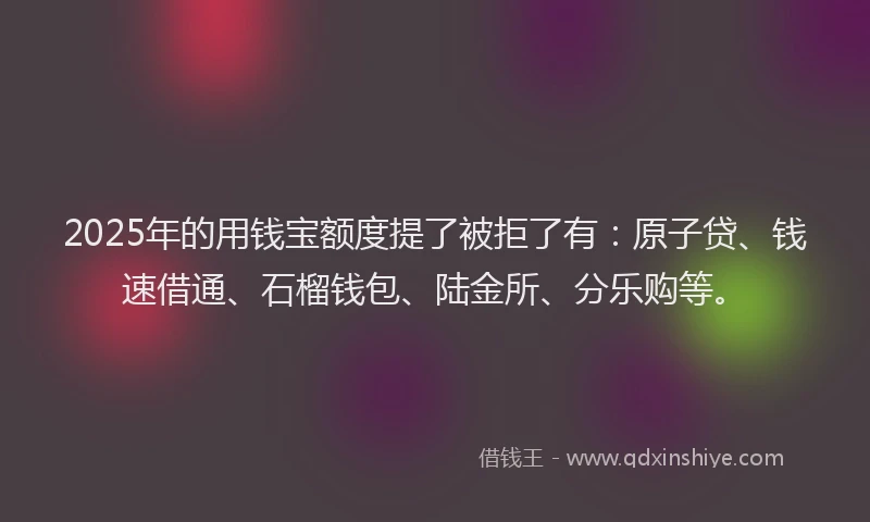2025年的用钱宝额度提了被拒了有：原子贷、钱速借通、石榴钱包、陆金所、分乐购等。