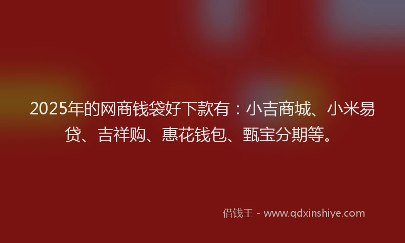 2025年的网商钱袋好下款有：小吉商城、小米易贷、吉祥购、惠花钱包、甄宝分期等。