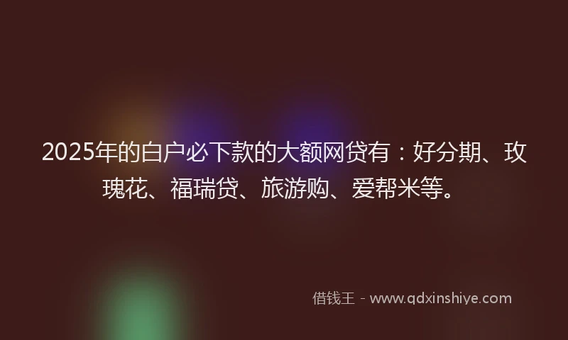 2025年的白户必下款的大额网贷有：好分期、玫瑰花、福瑞贷、旅游购、爱帮米等。