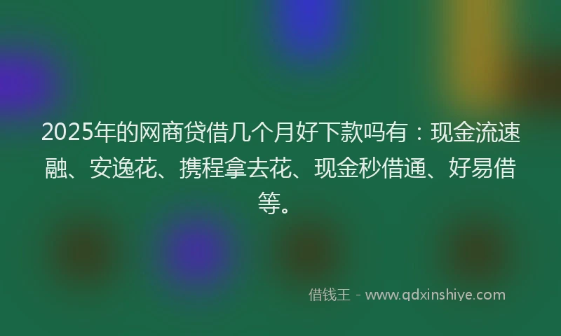 2025年的网商贷借几个月好下款吗有：现金流速融、安逸花、携程拿去花、现金秒借通、好易借等。