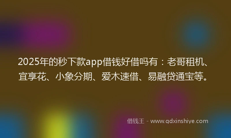 2025年的秒下款app借钱好借吗有：老哥租机、宜享花、小象分期、爱木速借、易融贷通宝等。