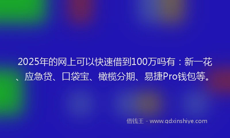 2025年的网上可以快速借到100万吗有：新一花、应急贷、口袋宝、橄榄分期、易捷Pro钱包等。