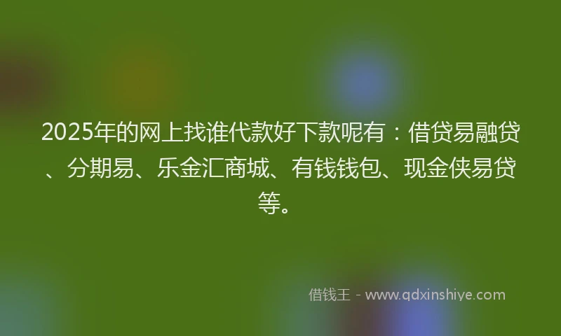 2025年的网上找谁代款好下款呢有：借贷易融贷、分期易、乐金汇商城、有钱钱包、现金侠易贷等。