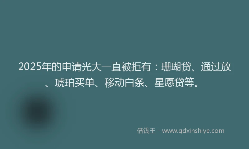 2025年的申请光大一直被拒有：珊瑚贷、通过放、琥珀买单、移动白条、星愿贷等。