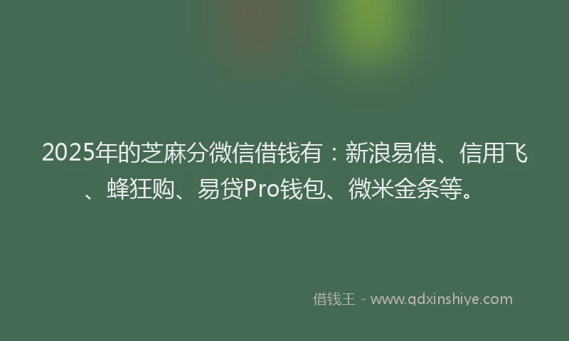 2025年的芝麻分微信借钱有：新浪易借、信用飞、蜂狂购、易贷Pro钱包、微米金条等。