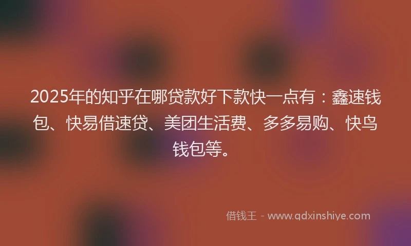 2025年的知乎在哪贷款好下款快一点有：鑫速钱包、快易借速贷、美团生活费、多多易购、快鸟钱包等。