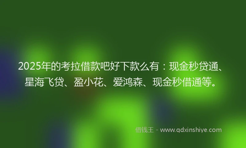 2025年的考拉借款吧好下款么有：现金秒贷通、星海飞贷、盈小花、爱鸿森、现金秒借通等。