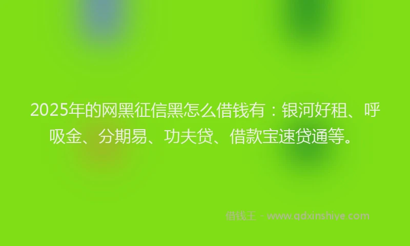 2025年的网黑征信黑怎么借钱有：银河好租、呼吸金、分期易、功夫贷、借款宝速贷通等。