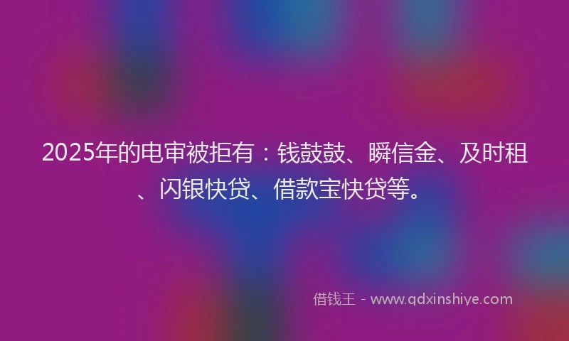 2025年的电审被拒有：钱鼓鼓、瞬信金、及时租、闪银快贷、借款宝快贷等。