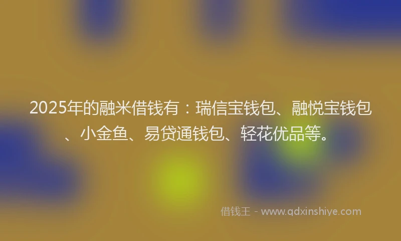 2025年的融米借钱有：瑞信宝钱包、融悦宝钱包、小金鱼、易贷通钱包、轻花优品等。
