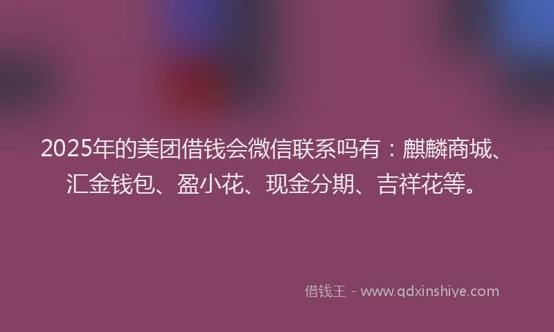 2025年的美团借钱会微信联系吗有：麒麟商城、汇金钱包、盈小花、现金分期、吉祥花等。