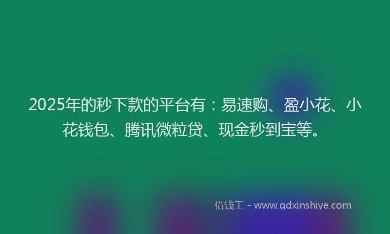 2025年的秒下款的平台有：易速购、盈小花、小花钱包、腾讯微粒贷、现金秒到宝等。