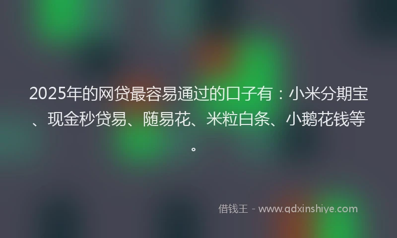 2025年的网贷最容易通过的口子有：小米分期宝、现金秒贷易、随易花、米粒白条、小鹅花钱等。