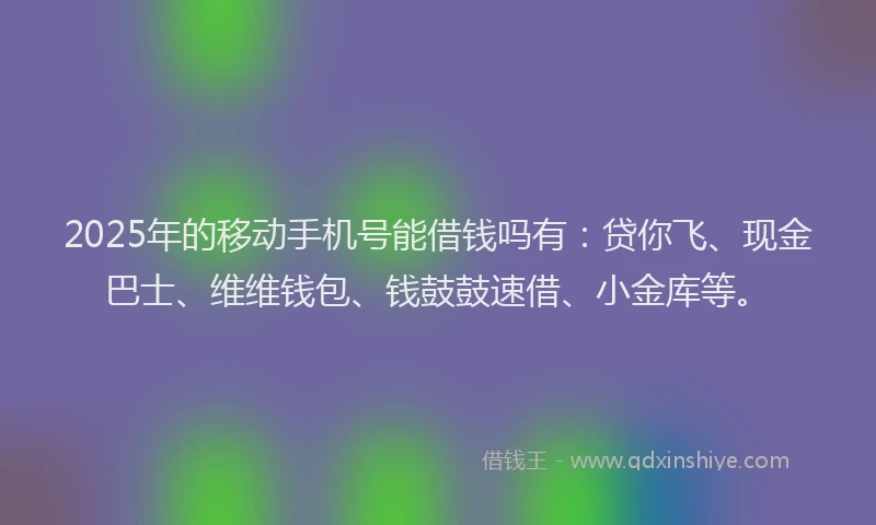 2025年的移动手机号能借钱吗有：贷你飞、现金巴士、维维钱包、钱鼓鼓速借、小金库等。