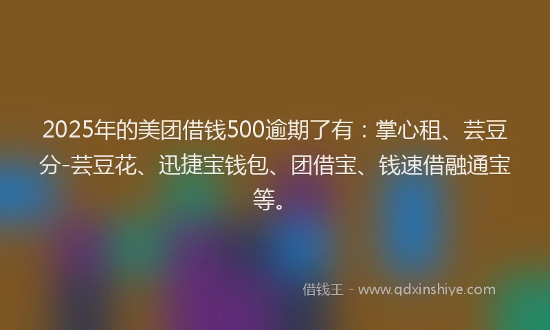 2025年的美团借钱500逾期了有：掌心租、芸豆分-芸豆花、迅捷宝钱包、团借宝、钱速借融通宝等。