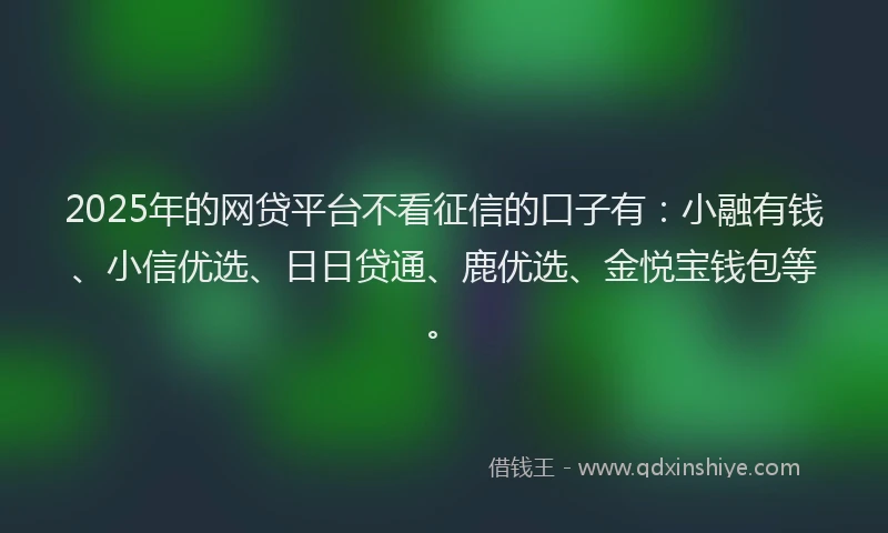 2025年的网贷平台不看征信的口子有：小融有钱、小信优选、日日贷通、鹿优选、金悦宝钱包等。