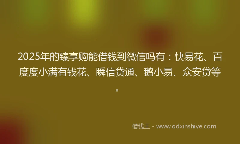 2025年的臻享购能借钱到微信吗有：快易花、百度度小满有钱花、瞬信贷通、鹅小易、众安贷等。