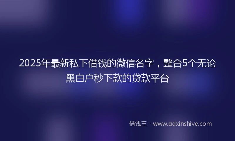2025年最新私下借钱的微信名字，整合5个无论黑白户秒下款的贷款平台