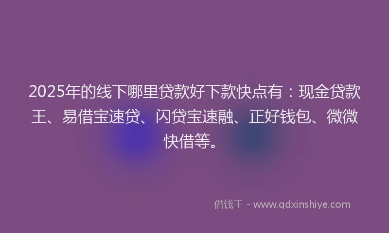 2025年的线下哪里贷款好下款快点有：现金贷款王、易借宝速贷、闪贷宝速融、正好钱包、微微快借等。